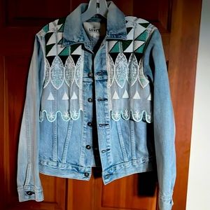 New: Levi s hand beaded unique design jean jacket with lace